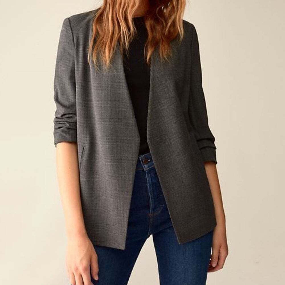 Babaton Power Hip Blazer Charcoal Houndstooth Plaid Ruched Aritzia SZ 2